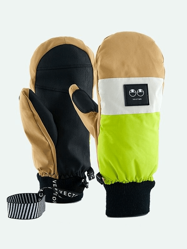 Ultralight women's waterproof ski gloves SF0405 in green and beige, featuring an anti-slip and thickened design for warmth.